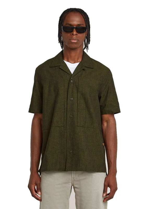 G-STAR Men's Workwear Resort Regular Shirt Ss, Multicoloured (Dk Black/Mayfly D26190-d914-h050), S