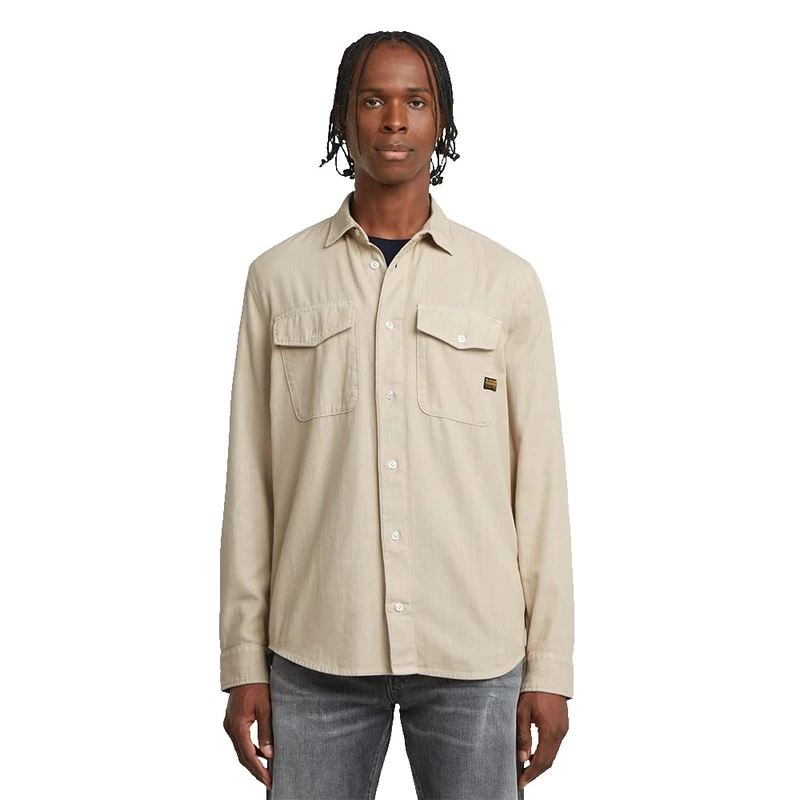 G-STAR Men's Navy Slim Long Sleeve Shirt, Beige, L