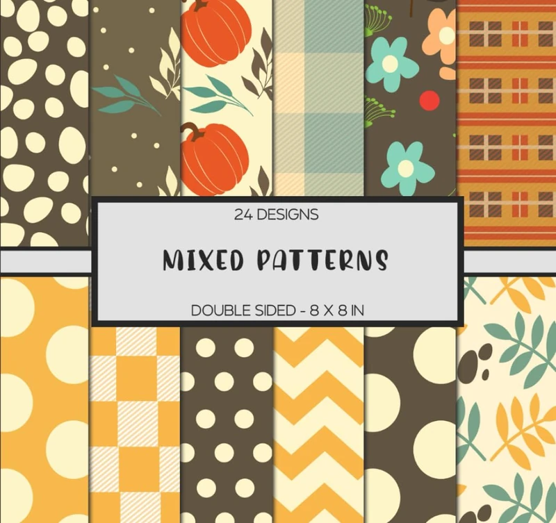 Scrapbook Paper - Mixed Patterns: Fall Themed, Double Sided, 8 x 8 Inches, Autumn Craft Paper for Scrapbooking, Journaling, Cardmaking, Backing, Collage Art, Mixed Media, or Any Decorative Projects - Image 1