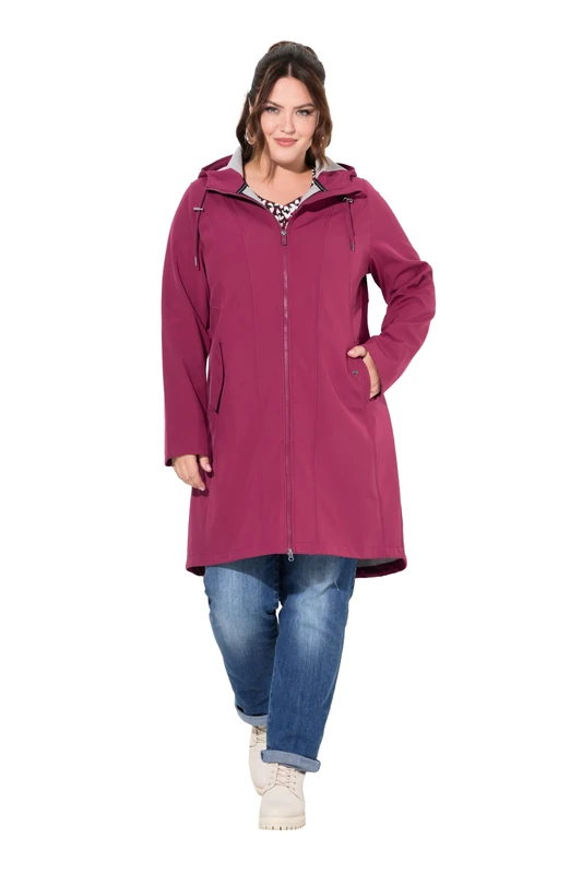 Ulla Popken Womenswear Plus Size Curvy HYPRAR Softshell Longline Jacket Ruby 42+ 826399540-42+