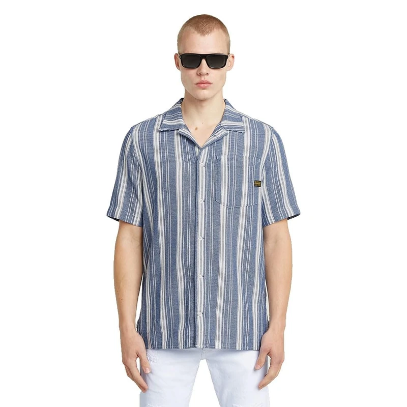 G-STAR Men's One Pkt Regular Shirt Ss, Deep Blue Irregular Stripe D26183-d916-h058, L