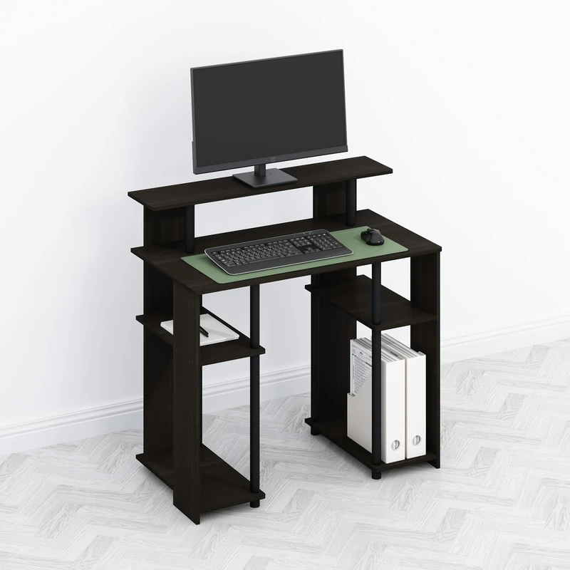 Furinno TOMI Desk, 89.67cm Wide Gaming Desk with Hutch and Storage Shelves, with Monitor Stand, For Computer, Laptop, Writing, Office, Living Room, Bedroom, Walnut - Image 1