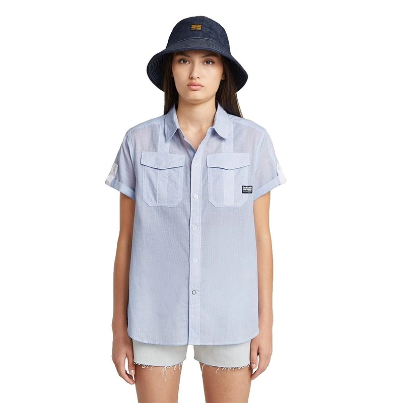 G-STAR Women's Button Through Shirt Ss Wmn, Deep Wave Micro Stripe D26132-d925-h065, L