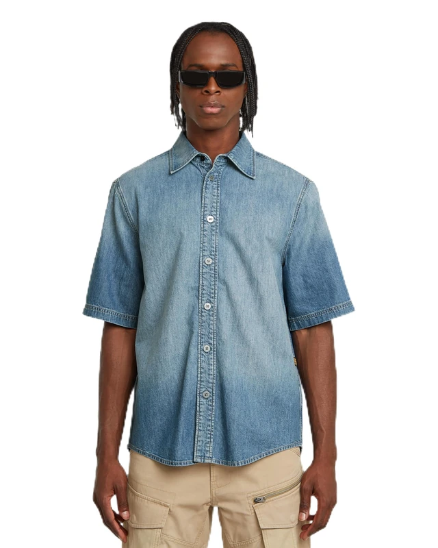 G-STAR Men's Regular Denim Shirt Ss, Blue (Sun Faded Thames D26229-d539-g341), XL