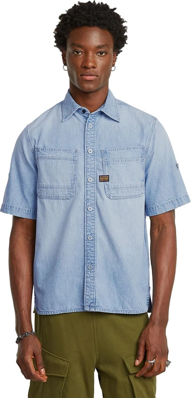 G-STAR Men's Slanted Double Pocket Regular Shirt, Sun Faded Blue Mist D24602-d539-g342, XXL