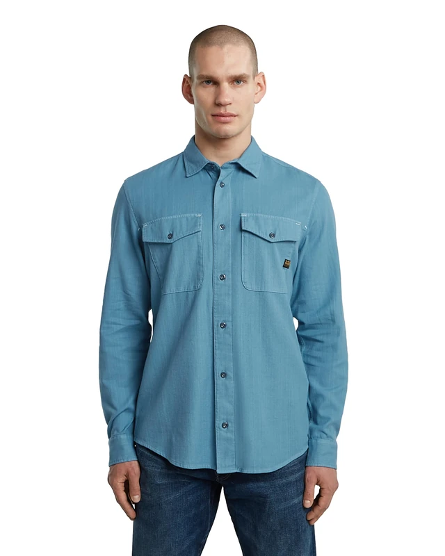 G-Star Men's Navy Slim Long Sleeve Shirt, Blue, XL