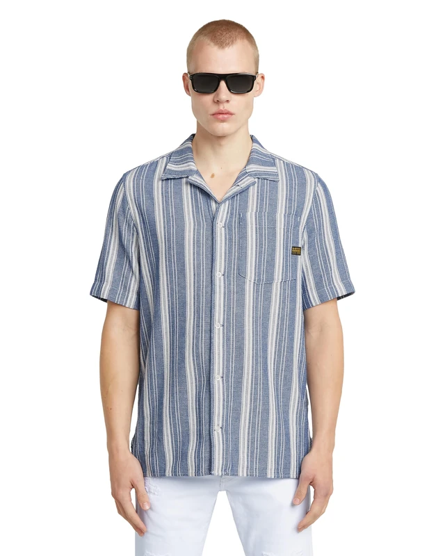 G-STAR Men's One Pkt Regular S Shirt, Deep Blue Irregular Stripe D26183-d916-h058, XS - Image 1