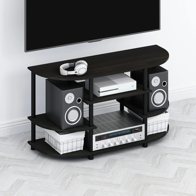 Furinno TOMI TV Stand, Corner Entertainment Center, TV Console for TV up to 46 Inch, with Shelves, Easy Assembly, for Living Room, Bedroom, Espresso - Image 1