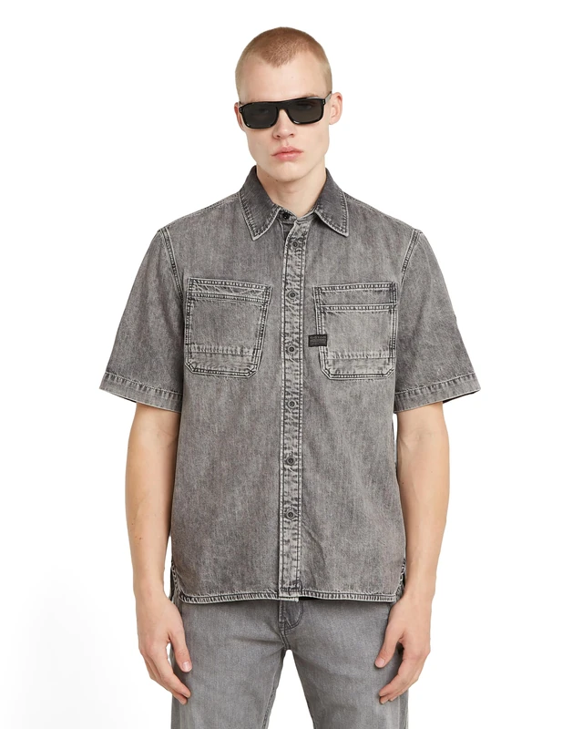G-STAR Men's Slanted Double Pocket Regular Shirt, Sun Faded Graphite Grey D24602-d540-h162, XS