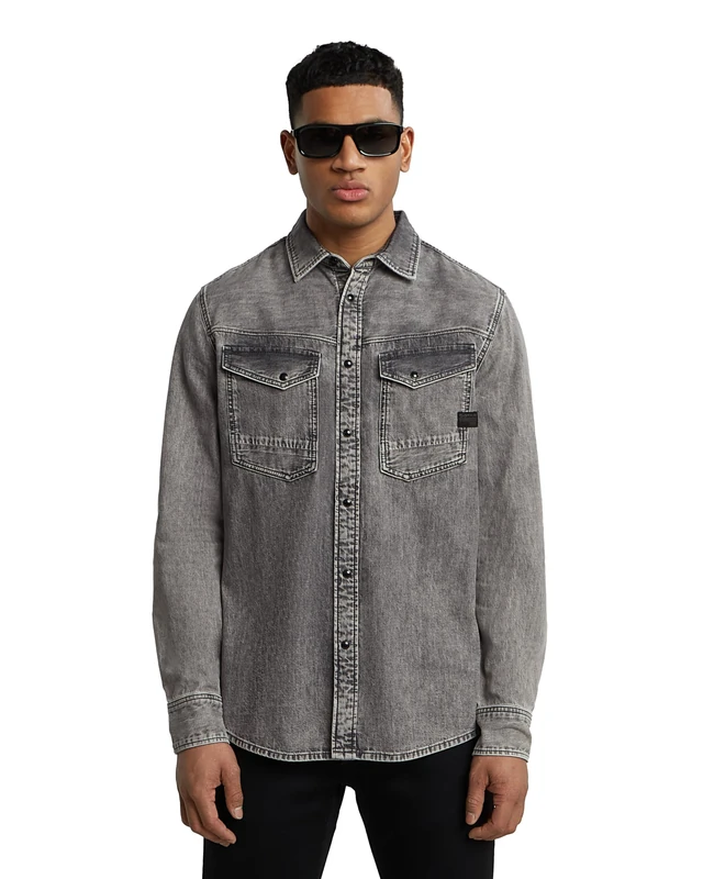 G-Star Men's Dakota Slim Shirt, Sun Faded Graphite Grey D23616-d540-h162, XXL