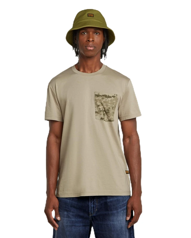 G-STAR Men's Shadow Woven Camo Pocket R T T-Shirt, Beige (Light Toggee D26048-d975-c626), S