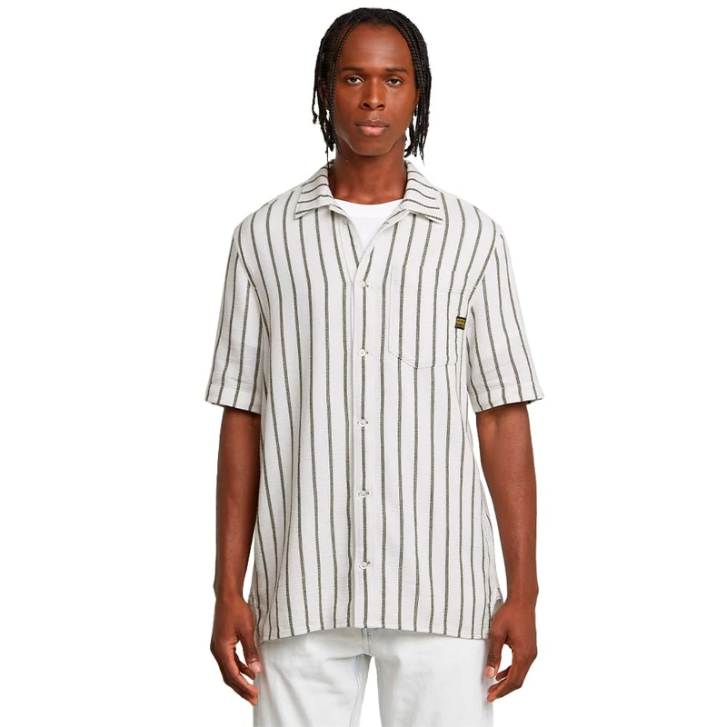 G-STAR Men's One Pkt Regular Shirt Ss, Shadow Olive Bold Stripe D26183-d916-h059, XXL