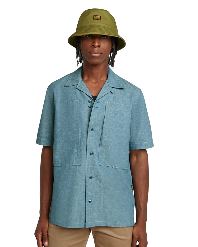 G-STAR Men's Workwear Resort Regular Shirt Ss, Multicoloured (Niagara/Milk D26190-d914-h052), XL