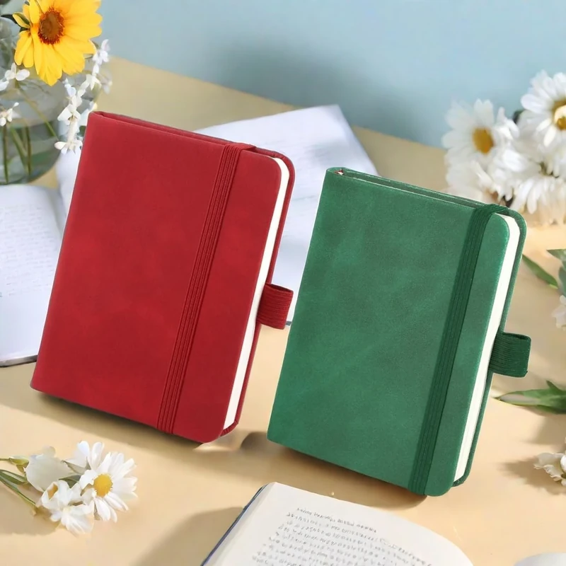 2 Pack Mini Notebooks, 3.15 * 4.33Inch Pocket Notebook Small Leather Notebooks Hardcover Pocket Journal Tiny Notebook for Men 100 Sheets Thick Lined Paper per Notepad Red Green