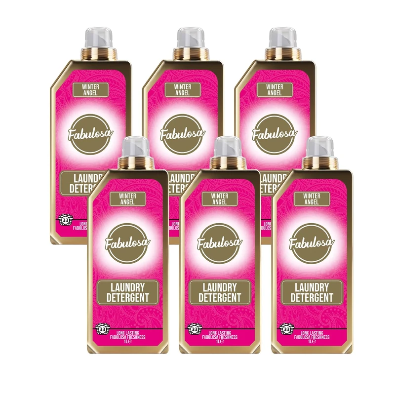 Fabulosa Fragranced Laundry Detergent, Stain Removing Laundry Washing Liquid Detergent, Clothes Freshener Concentrated Laundry Liquid, 198 Washes, 1L, 6 Pack, Winter Angel