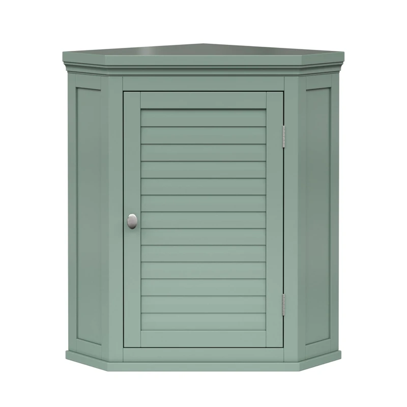 Teamson Home Glancy Removable Corner Wall Cabinet with Faux Louvered Door, Sage Green