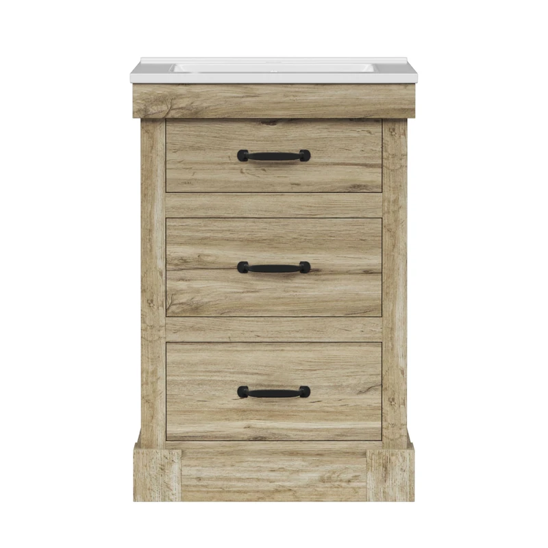 Teamson Home Donovan Single Bathroom Vanity with Integrated Square Sink Basin and Two Drawers, Light Oak H865mm x W610mm - Image 1