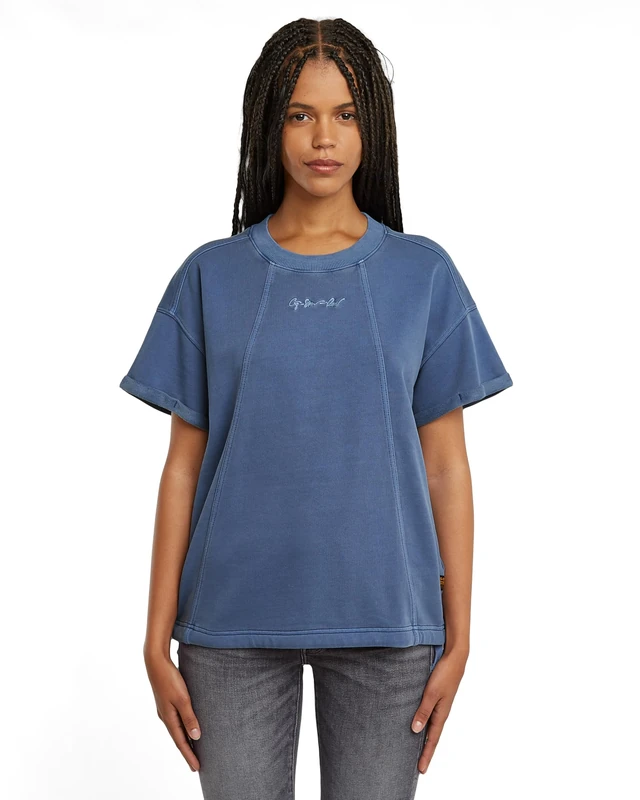 G-STAR Women's Overdyed Seam Details Ss SW Wmn Sweater, Blue (Mid Blue Gd D26105-d249-h362), M