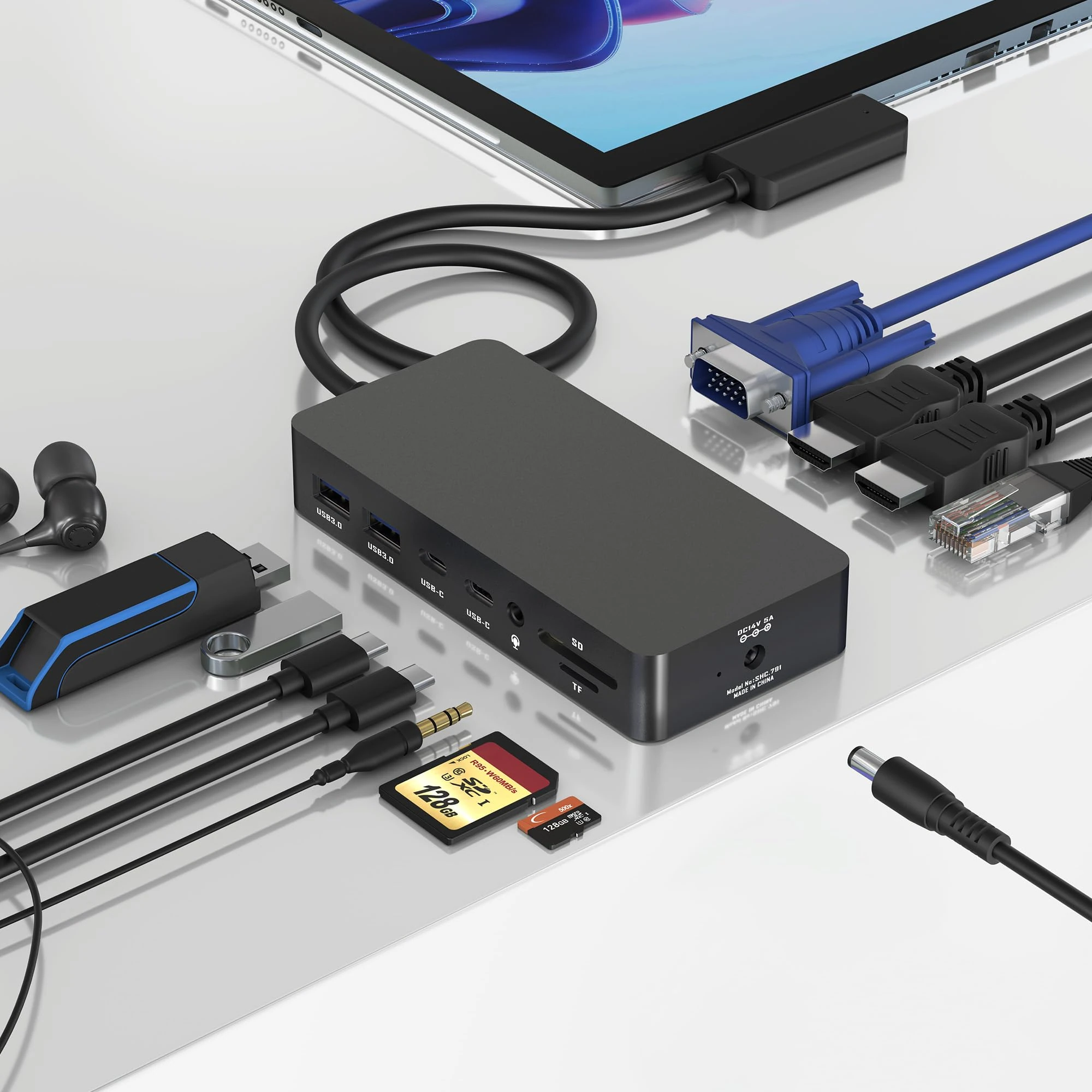 Surface Docking Station, 12 in 1 Surface Dock Triple Displays Dual HDMI+VGA, Ethernet SD/TF/Audio/USB 3.0 Dock for Surface Pro 11/10/9/8/X/7/6/5/4/3, Surface Laptop 7/6/5/4/3, Surface Book