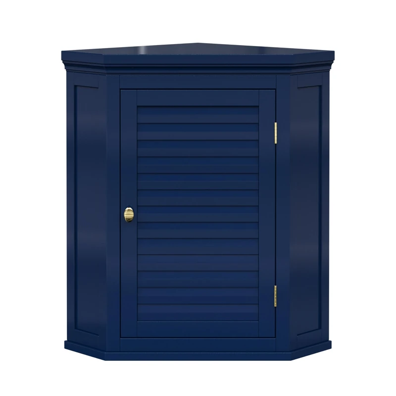 Teamson Home Glancy Removable Corner Wall Cabinet with Faux Louvered Door, Navy