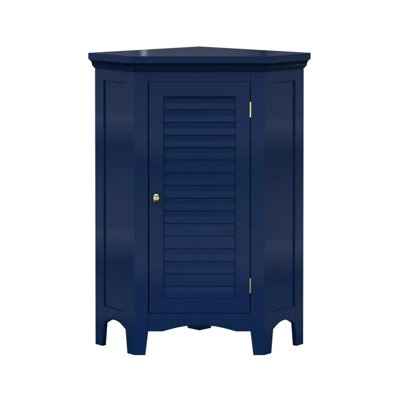 Teamson Home Glancy Freestanding Corner Floor Cabinet with Faux Louvered Door, Navy