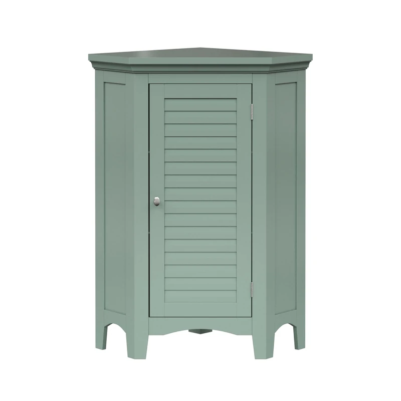 Teamson Home Glancy Freestanding Corner Floor Cabinet with Faux Louvered Door, Sage Green