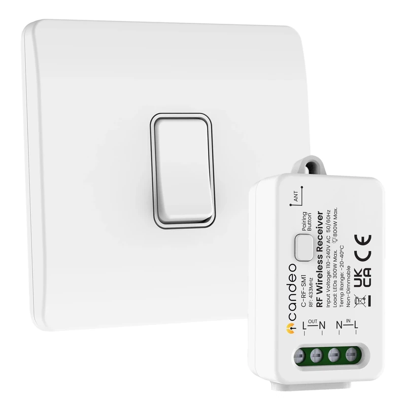 Candeo Wireless Kinetic Light Switch & RF Receiver Module Kit | No Wiring or Batteries Needed | Easy Installation & Eco-Friendly Modular Lighting Control | Customise Your Lights | Modern Design