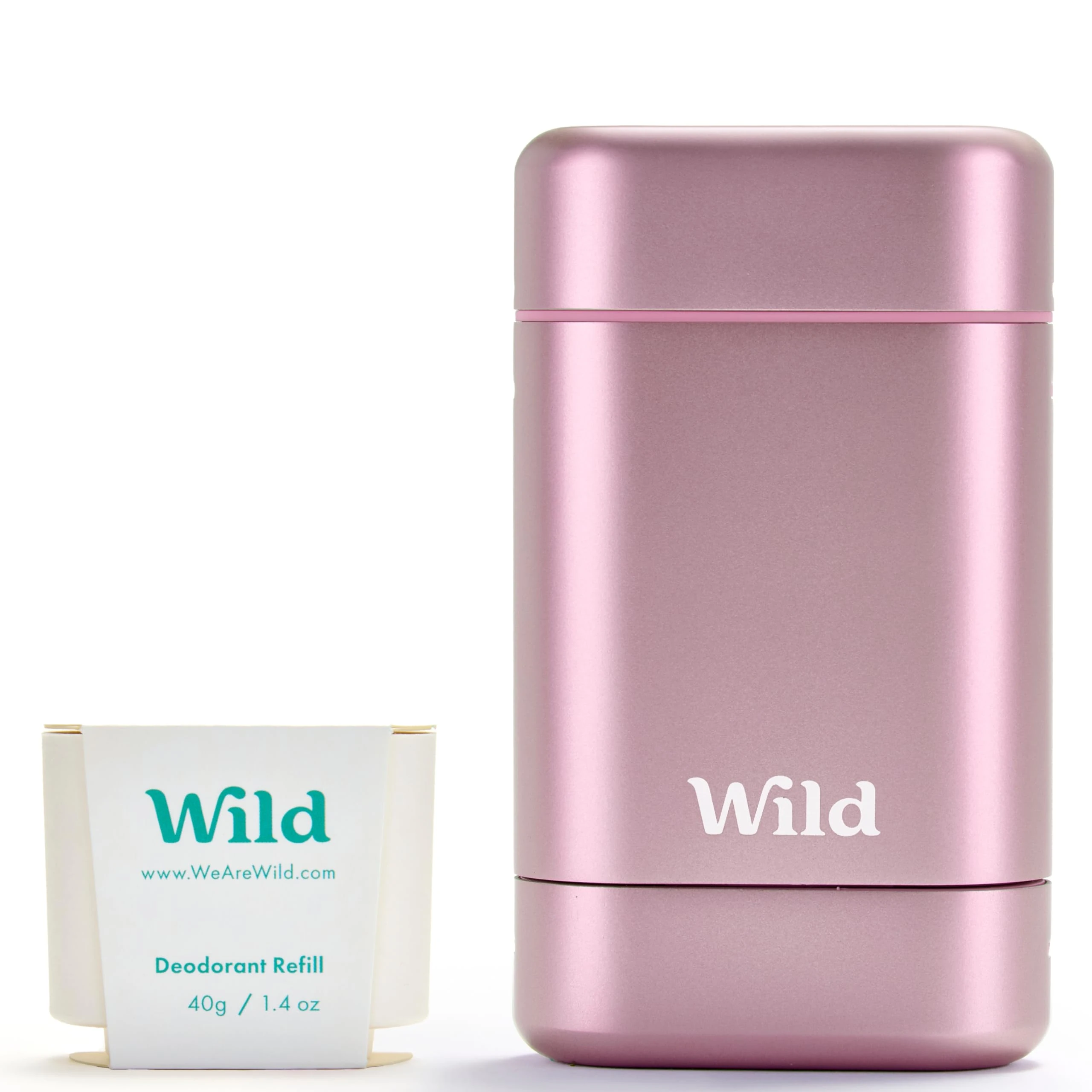 Wild - Natural Refillable Deodorant Starter Kit with Pink Case and Fresh Cotton & Sea Salt Scented Refill (40g) - Aluminium Free - Long Lasting Protection - Vegan