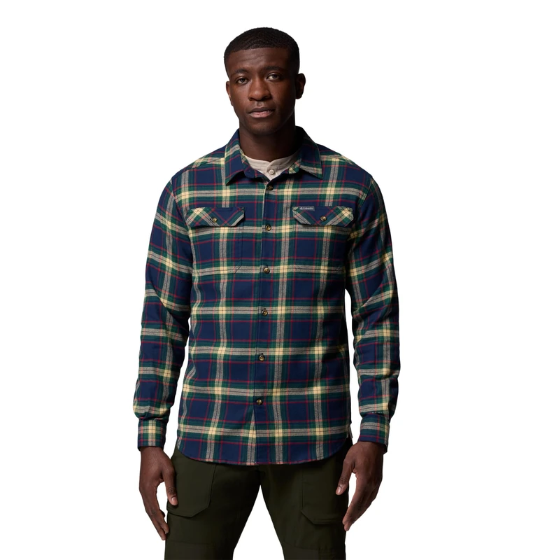 Columbia Mens Flare Gun Stretch Flannel, Collegiate Navy Two Lane Tartan, X-Large
