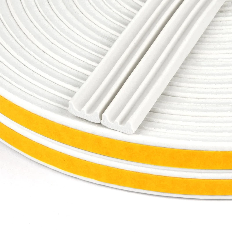 Flintronic 10M Draught Excluder, 9mm x 4mm Weather Stripping Tape, Self-Adhesive Rubber E Type Foam Sealing Tape, Insulations Soundproof Anti-Collision Draft Excluder Strip for Doors Windows (White)