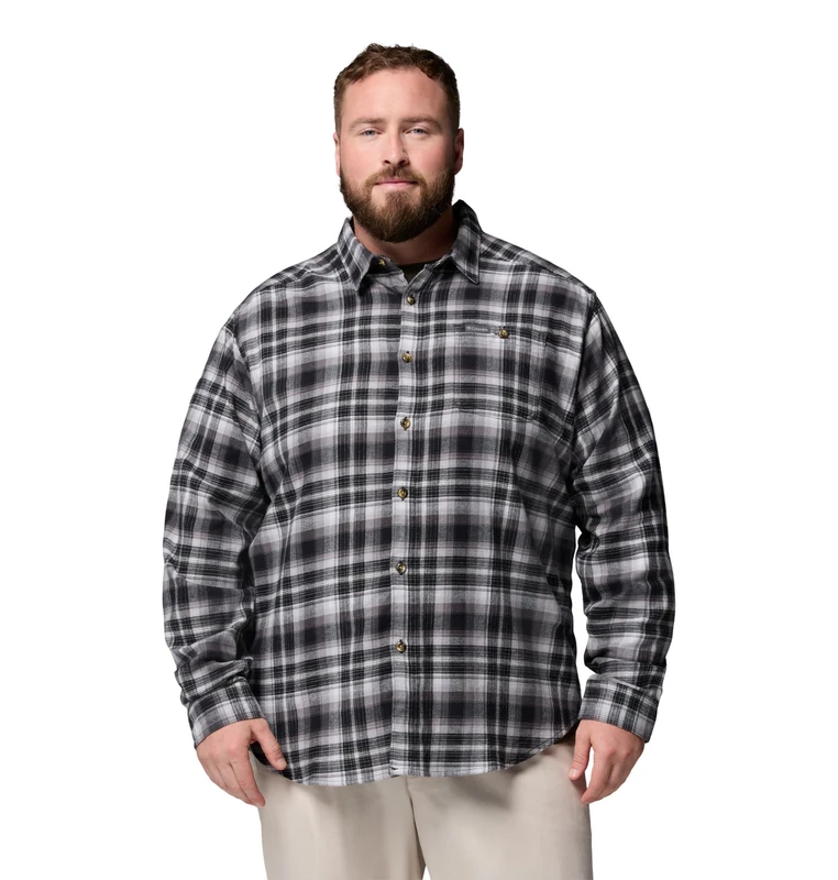 Columbia Mens Cornell Woods Flannel Long Sleeve Shirt, Black Backland Tartan, 6X