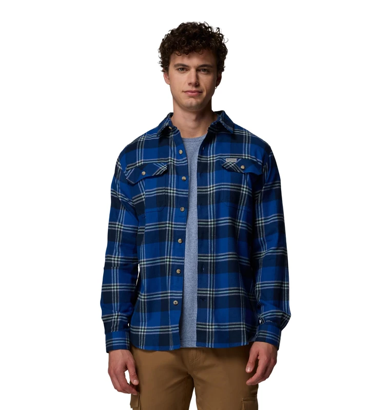 Columbia Mens Flare Gun Stretch Flannel, Mountain Blue Trails Edge Plaid, Medium