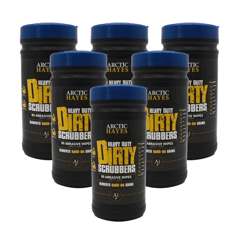 Arctic Hayes Dirty Scrubbers Multi-Purpose Double-Sided Cleaning Wipes for Trade, Industrial and Domestic Use. Pack of 6 Tubs of 80 Wipes Each.