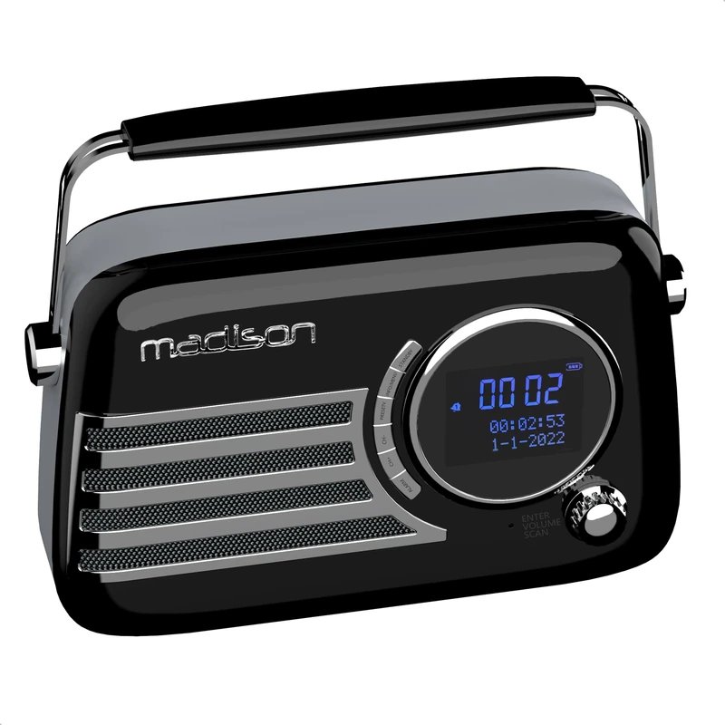 Madison - FREESOUND-VR40BK-DAB - Vintage DAB+ Radio on Long Battery - DAB+, FM, Bluetooth & USB - Rear Subwoofer - Gloss Black - Vintage, Nostalgia, Retro - Image 1