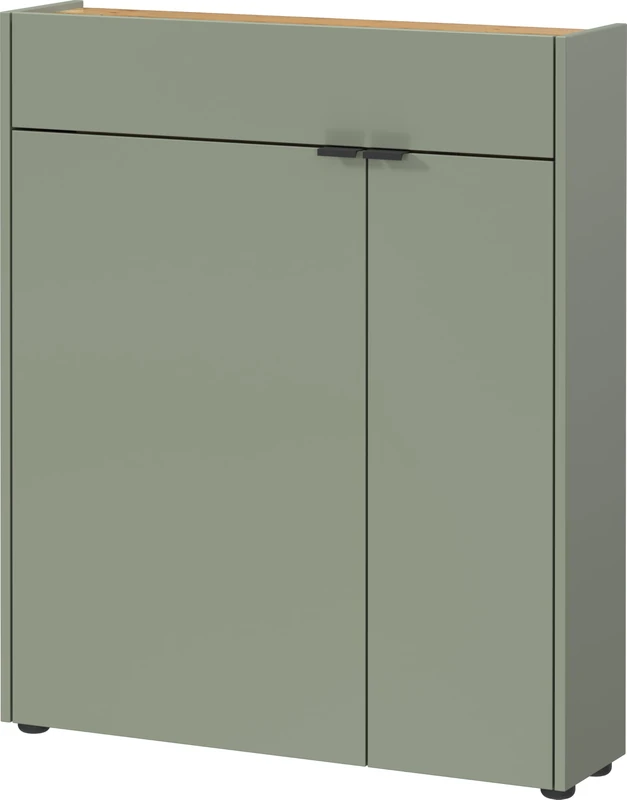 Germania Shoe cabinet 1319-629 GW-Ameca, in taupe green/Navarra oak finish, with soft-close doors, 83 x 99 x 22 cm (WxHxD)
