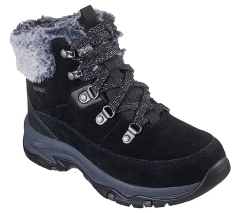 Skechers Women's Trego Snow Worries Boots, Black Suede/Duraleather/Faux Fur, 3.5 UK