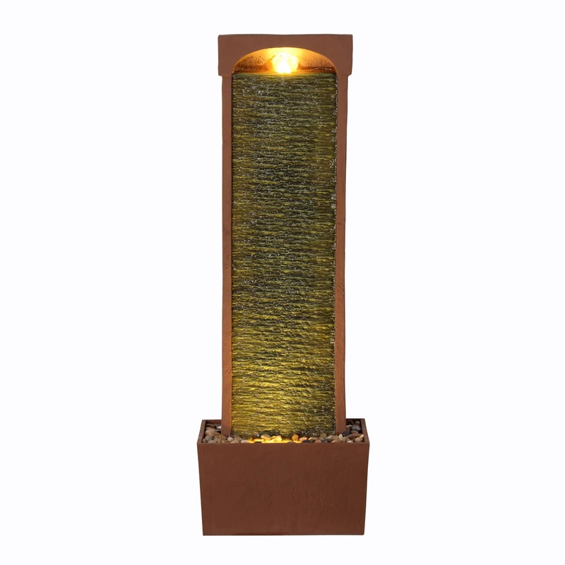 Teamson Home 97.9 cm Indoor/Outdoor Modern Curved Faux Slate Waterfall Fountain with LED Lights, Red Rock