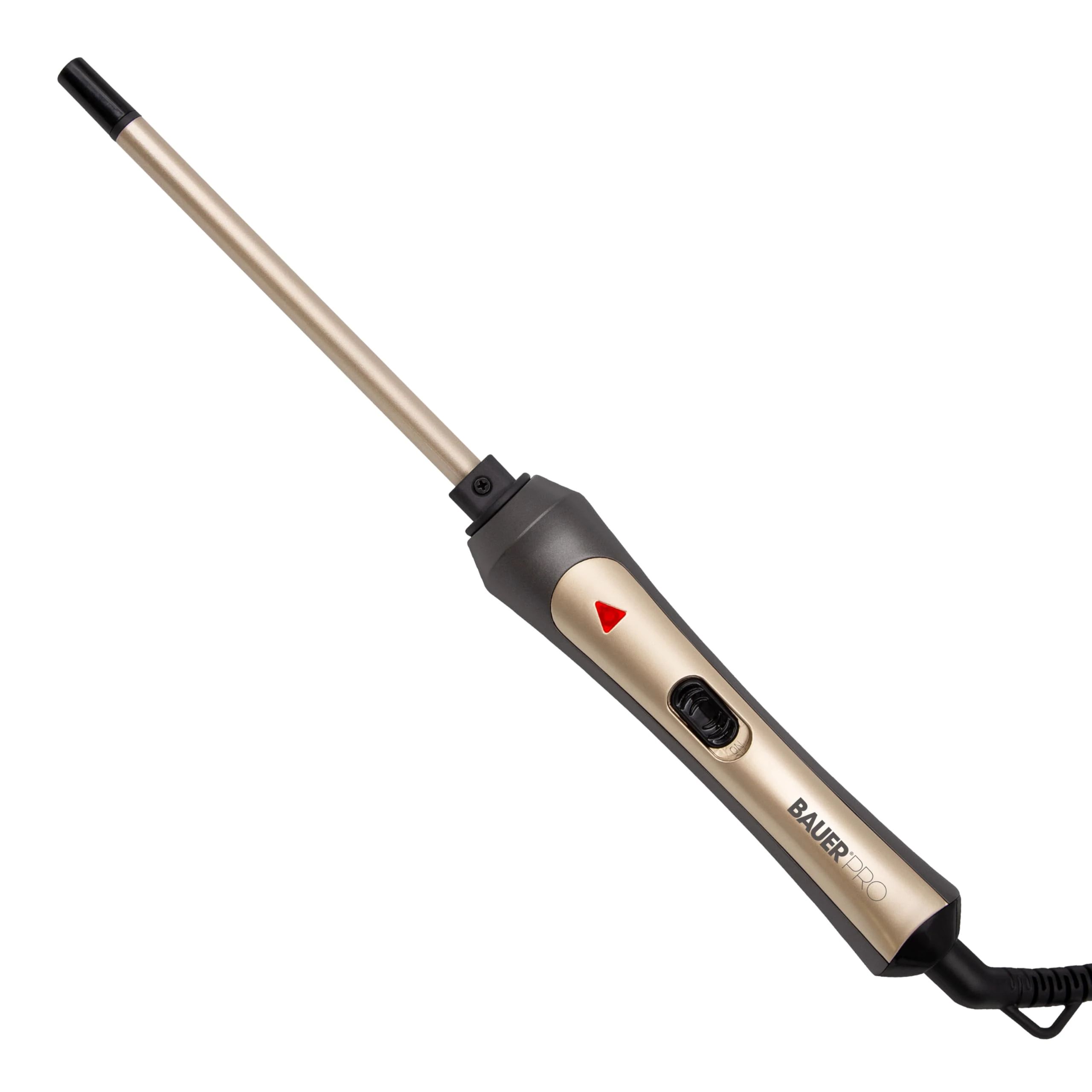 Bauer Professional TourmaPro Slimline Curling Wand/Ultra Slim 9mm Barrel / 200° Heat, 360° Swivel Cord and Cool Touch Tip/Grey & Gold