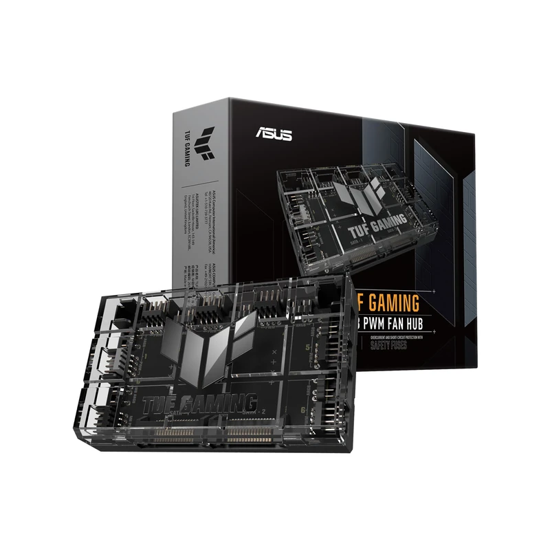 ASUS TUF Gaming ARGB PWM Fan Hub (6x Ports for PWM Case Fan and ARGB Control, 2x SATA Power Ports, Synchronises Cooling and Light Effects, Magnetic Mount, Power Indicator)