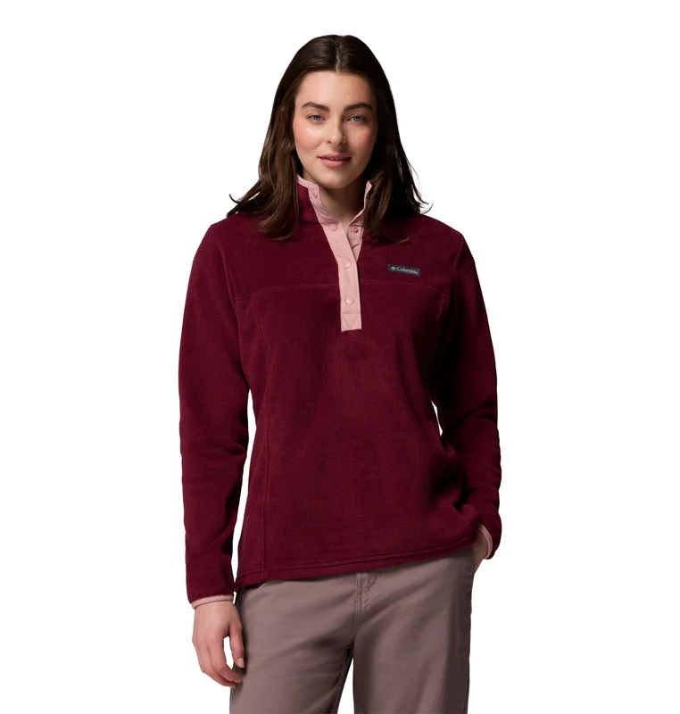 Columbia Women's Benton Springs 1/2 Snap Pull Over 2, Fleece Pull Over, Rich Wine/Eraser Pink, X-Small