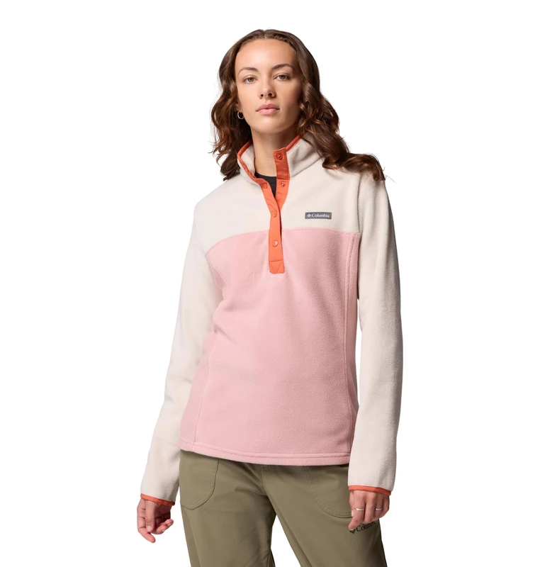 Columbia Women's Benton Springs 1/2 Snap Pull Over 2, Fleece Pull Over, Eraser Pink/Dark Stone/Tuscan, S