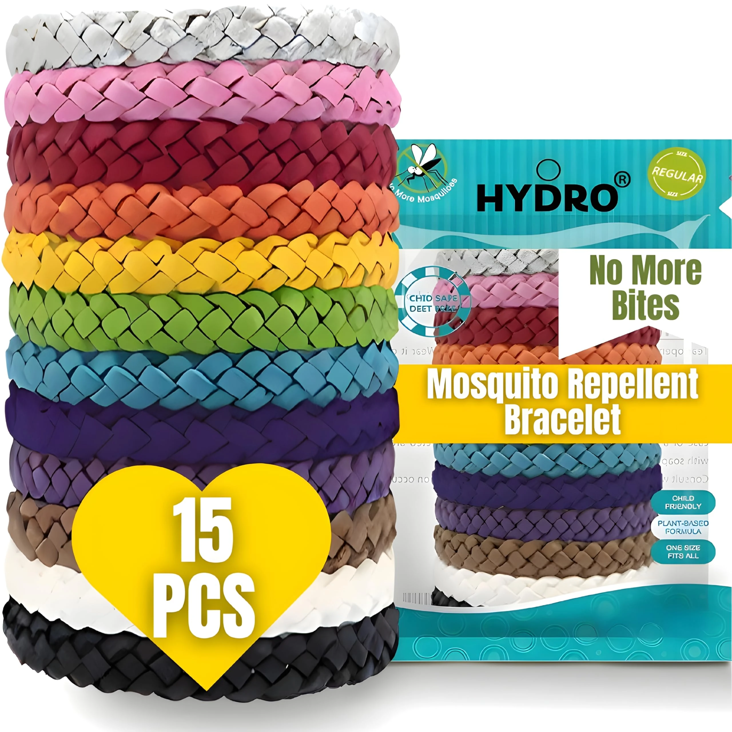 Mosquito Repellent Bracelet 15 Pcs, Adjustable Leather Band, Deet Free, Travel Essentials, Insect Repellent Bracelet, 450 Hours Mosquito Repellent Protection Suitable for All Ages