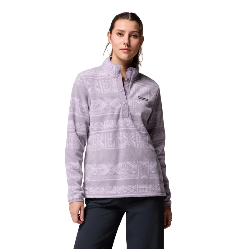 Columbia Women's Benton Springs Printed 1/2 Snap, Fleece Pull Over, Shale Purple Deschutes Days, L