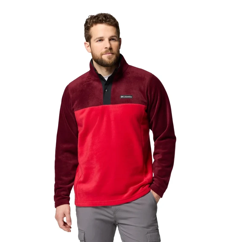 Columbia Men's Steens Mountain Half Snap 2, Fleece Pull Over, Mtn Red/Rich Wine/Black, M