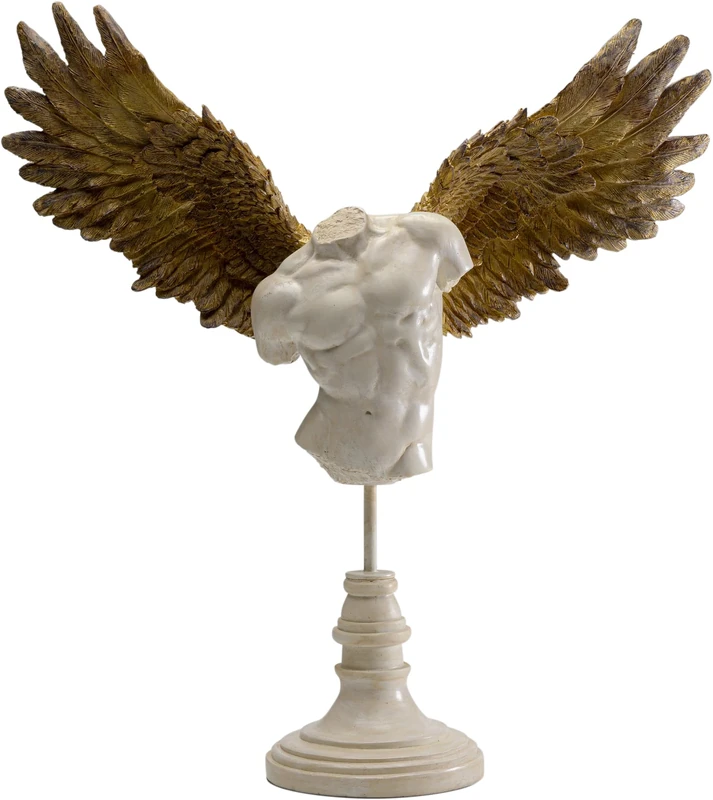 Kare Design Deco Figurine Guardian Angel Male, White, Gold, Elegant, Each Piece Unique, Handpainted Statue, Gift Idea, Decorative Home Accessories, Room Decor for Living Room, 45 x 48 x 14 cm (H/W/D)