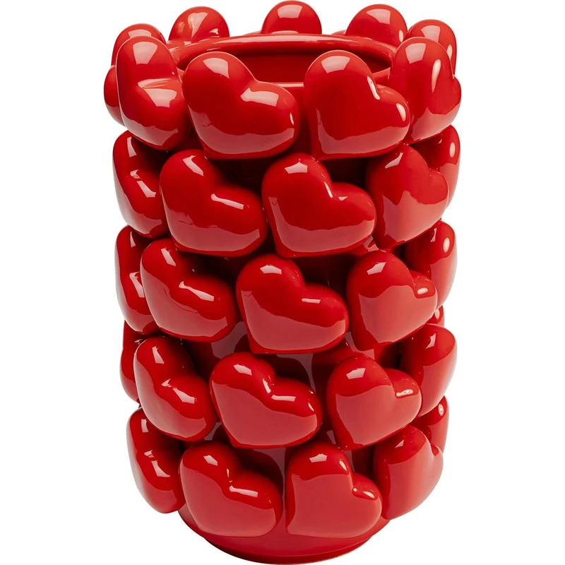 Kare Design Deco Vase Hearts, Red, Decorative Vase, for Flowers Modern, Room Decor, Home Decor, Table Decoration for Living Room, Bedroom, Home Office, 33x22x22 cm (H/W/D)