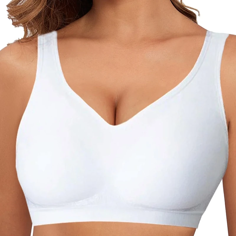 Sports Bras for Women no Underwire Stretchable Bralettes Seamless Full Coverage Bras, White, X-Large