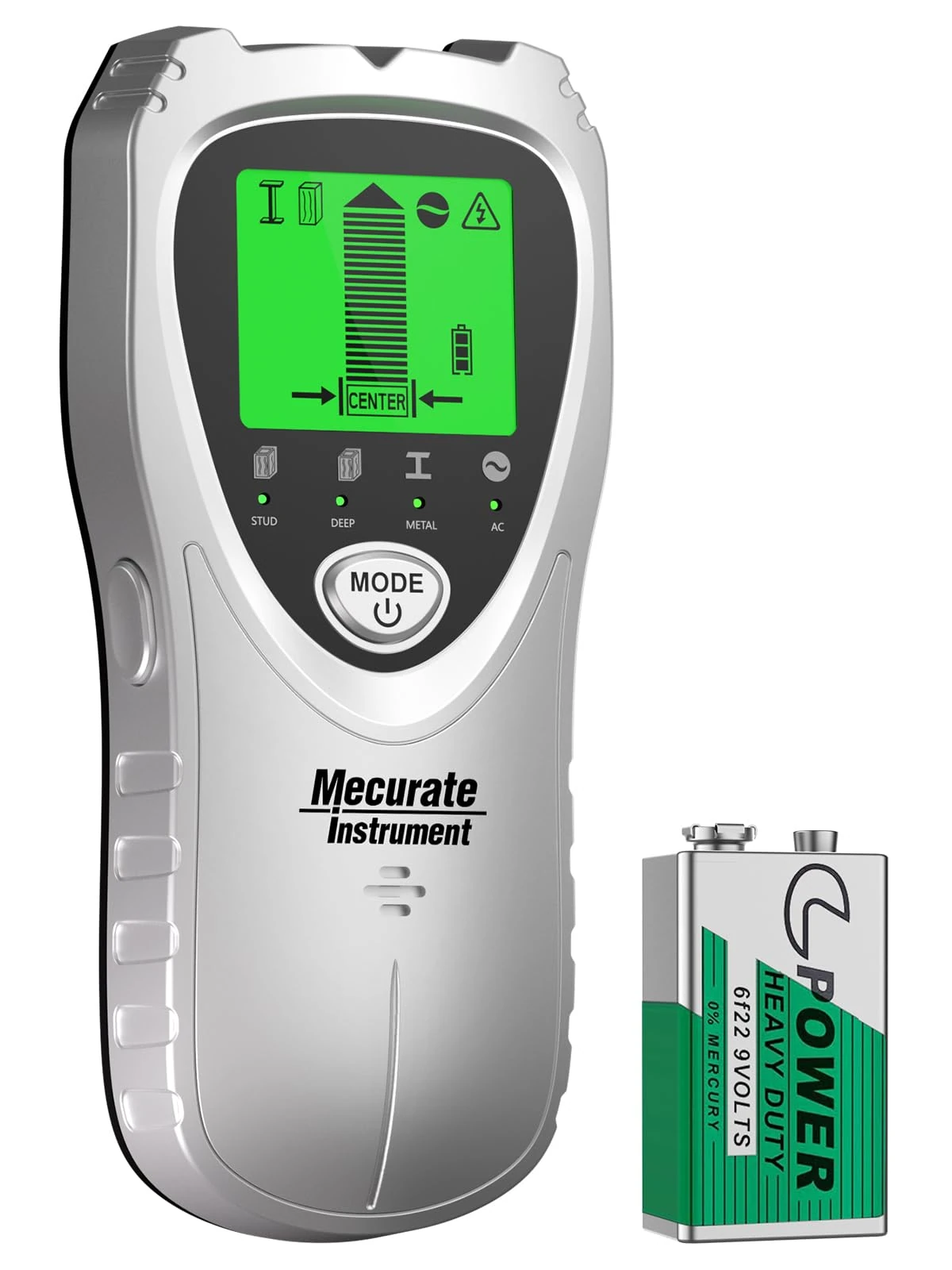 Mecurate Stud Finder Wall Scanner Sensor - 5 in 1 Electronic Stud with LCD Display & Audio Alarm for Wood AC Live Wire Metal Studs Detection Joist Pipe(Grey)
