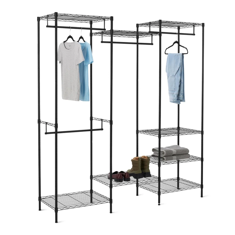 Amazon Basics Metal Hanging Storage Organizer Rack Wardrobe with Shelves, 70''L x18'W x 76''H