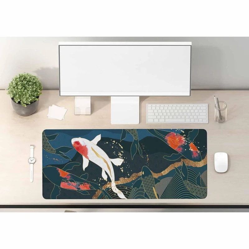 Woutay Mouse Pad,Black and White Carp,Large Gaming Mouse Pad with Stitched Edges